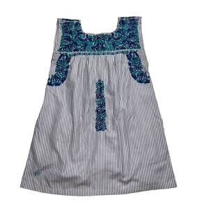 Teal Embroidered Striped Mini Dress